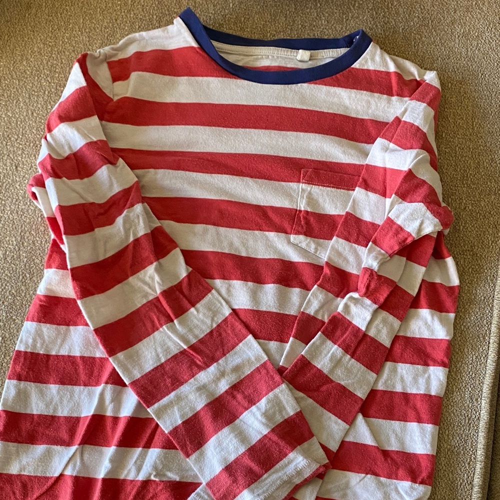 Boden Red and White Striped Long Sleeve Tee